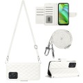 For Motorola Moto G Power 2023 Rhombic Texture Flip Leather Phone Case with Long Lanyard(White)