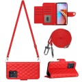 For Motorola Edge+ 2023 Rhombic Texture Flip Leather Phone Case with Long Lanyard(Red)