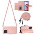For Motorola Edge+ 2023 Rhombic Texture Flip Leather Phone Case with Long Lanyard(Coral Pink)