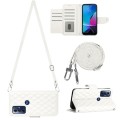 For Motorola Moto G Play 2023 / G Pure Rhombic Texture Flip Leather Phone Case with Long Lanyard(Whi