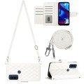 For Motorola Moto G Power 2022 Rhombic Texture Flip Leather Phone Case with Long Lanyard(White)