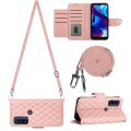 For Motorola Moto G Power 2022 Rhombic Texture Flip Leather Phone Case with Long Lanyard(Coral Pink)