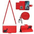 For Nokia C22 Rhombic Texture Flip Leather Phone Case with Long Lanyard(Red)