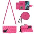 For Nokia C22 Rhombic Texture Flip Leather Phone Case with Long Lanyard(Rose Red)