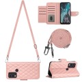 For Nokia C22 Rhombic Texture Flip Leather Phone Case with Long Lanyard(Coral Pink)