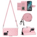 For Nokia C22 Rhombic Texture Flip Leather Phone Case with Long Lanyard(Pink)