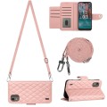 For Nokia C12 Rhombic Texture Flip Leather Phone Case with Long Lanyard(Coral Pink)