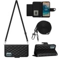 For Nokia G22 Rhombic Texture Flip Leather Phone Case with Long Lanyard(Black)