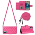 For Nokia G22 Rhombic Texture Flip Leather Phone Case with Long Lanyard(Rose Red)