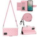 For Nokia C32 Rhombic Texture Flip Leather Phone Case with Long Lanyard(Pink)