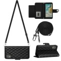 For Nokia C02 Rhombic Texture Flip Leather Phone Case with Long Lanyard(Black)