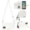 For Nokia C02 Rhombic Texture Flip Leather Phone Case with Long Lanyard(White)