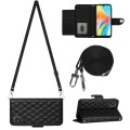 For OPPO A38 4G / A18 4G Rhombic Texture Flip Leather Phone Case with Long Lanyard(Black)