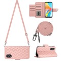 For OPPO A38 4G / A18 4G Rhombic Texture Flip Leather Phone Case with Long Lanyard(Coral Pink)