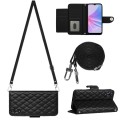 For OPPO A78 5G / A58 5G Rhombic Texture Flip Leather Phone Case with Long Lanyard(Black)
