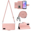 For OPPO A78 5G / A58 5G Rhombic Texture Flip Leather Phone Case with Long Lanyard(Coral Pink)