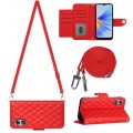 For OPPO A17 Rhombic Texture Flip Leather Phone Case with Long Lanyard(Red)