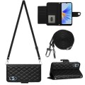 For OPPO A17 Rhombic Texture Flip Leather Phone Case with Long Lanyard(Black)