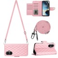 For OnePlus CE 3 Lite 5G / Nord N30 Rhombic Texture Flip Leather Phone Case with Long Lanyard(Pink)