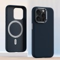 For iPhone 13 Pro Metal Lens Frame Leather Magsafe Full Coverage Shockproof Phone Case(Blue)