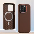 For iPhone 13 Pro Metal Lens Frame Leather Magsafe Full Coverage Shockproof Phone Case(Brown)