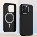 For iPhone 15 Pro Metal Lens Frame Leather Magsafe Full Coverage Shockproof Phone Case(Black)
