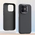 For iPhone 12 Metal Lens Frame Leather Full Coverage Shockproof Phone Case(Grey)