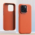 For iPhone 15 Plus Metal Lens Frame Leather Full Coverage Shockproof Phone Case(Orange)