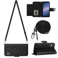 For Sony Xperia 5 V Rhombic Texture Flip Leather Phone Case with Long Lanyard(Black)