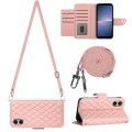 For Sony Xperia 5 V Rhombic Texture Flip Leather Phone Case with Long Lanyard(Coral Pink)