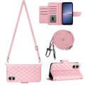 For Sony Xperia 5 V Rhombic Texture Flip Leather Phone Case with Long Lanyard(Pink)