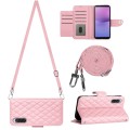 For Sony Xperia 10 V Rhombic Texture Flip Leather Phone Case with Long Lanyard(Pink)