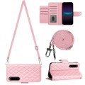 For Sony Xperia 1 IV Rhombic Texture Flip Leather Phone Case with Long Lanyard(Pink)