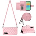 For Sony Xperia 10 IV Rhombic Texture Flip Leather Phone Case with Long Lanyard(Pink)