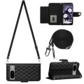 For Google Pixel 8a Rhombic Texture Flip Leather Phone Case with Long Lanyard(Black)