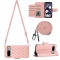 For Google Pixel 8a Rhombic Texture Flip Leather Phone Case with Long Lanyard(Coral Pink)