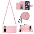 For Google Pixel 8a Rhombic Texture Flip Leather Phone Case with Long Lanyard(Pink)