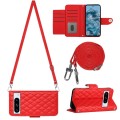 For Google Pixel 8 Pro Rhombic Texture Flip Leather Phone Case with Long Lanyard(Red)