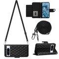 For Google Pixel 8 Pro Rhombic Texture Flip Leather Phone Case with Long Lanyard(Black)
