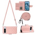 For Google Pixel 8 Pro Rhombic Texture Flip Leather Phone Case with Long Lanyard(Coral Pink)