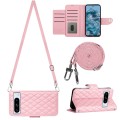 For Google Pixel 8 Pro Rhombic Texture Flip Leather Phone Case with Long Lanyard(Pink)