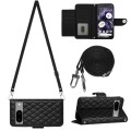 For Google Pixel 8 Rhombic Texture Flip Leather Phone Case with Long Lanyard(Black)