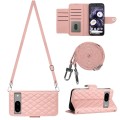 For Google Pixel 8 Rhombic Texture Flip Leather Phone Case with Long Lanyard(Coral Pink)