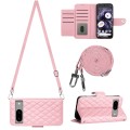 For Google Pixel 8 Rhombic Texture Flip Leather Phone Case with Long Lanyard(Pink)
