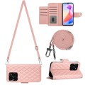 For Honor X6a Rhombic Texture Flip Leather Phone Case with Long Lanyard(Coral Pink)