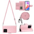 For Honor X6a Rhombic Texture Flip Leather Phone Case with Long Lanyard(Pink)