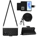 For Honor 90 Lite Rhombic Texture Flip Leather Phone Case with Long Lanyard(Black)