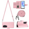 For Honor 90 Lite Rhombic Texture Flip Leather Phone Case with Long Lanyard(Pink)