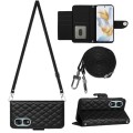 For Honor 90 Rhombic Texture Flip Leather Phone Case with Long Lanyard(Black)