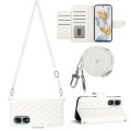 For Honor 90 Rhombic Texture Flip Leather Phone Case with Long Lanyard(White)